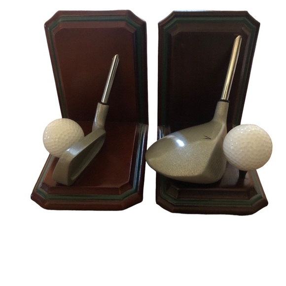 VTG FIGI Country Club Golf Wood Book Ends Putter Golf Ball Iron 5.5X5.5” 90’s - Picture 1 of 8